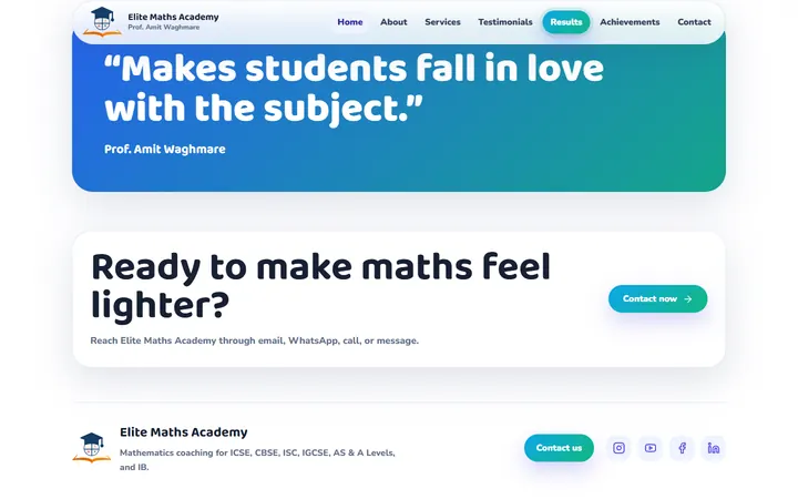 Call to action: Ready to make maths feel lighter, with a contact button